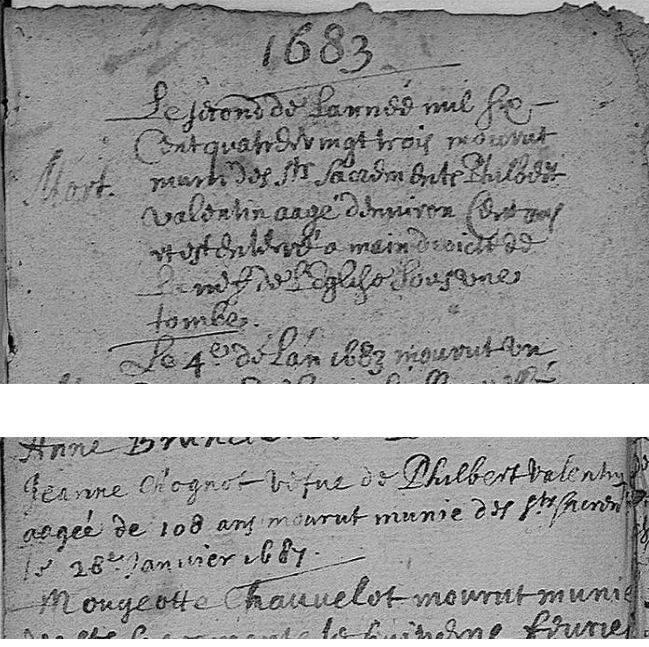 Décès d'un couple de centenaires à Attigneville en 1683 et 1687 - © AD 88