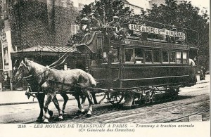 Carte Postale Ancienne - LES MOYENS DE TRANSPORT A PARIS - Tramways à traction animale
