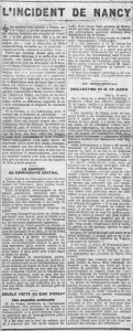 Le Petit Parisien, une du 16 avril 1913 (extrait) - L'incident de Nancy | Gallica - BnF