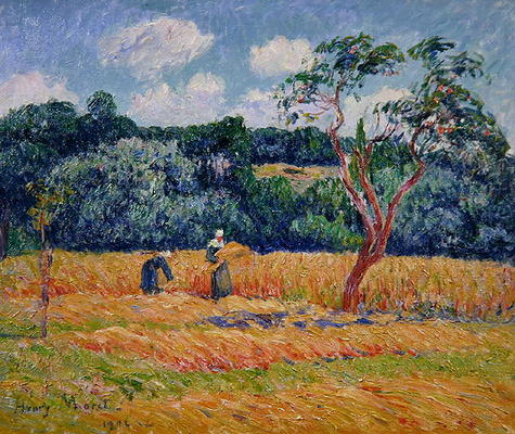 Personnages moissonnant un champ de blé, par Henry MORET (1856-1913), huile sur toile