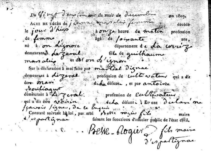 Acte de décès, 1807, Espartignac (Corrèze) | AD 19 - vue 81